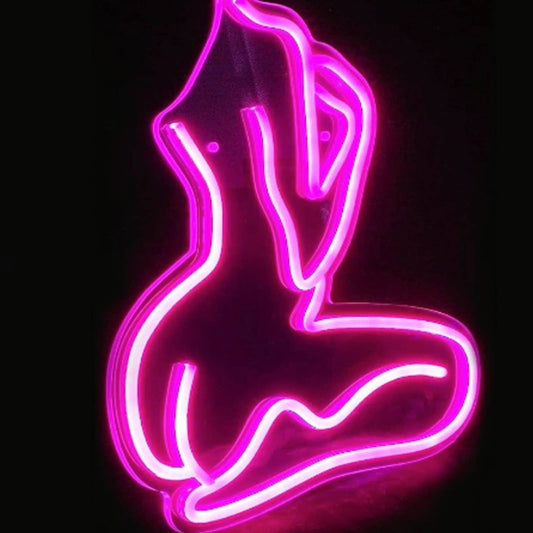 Lovely Bright Pink Sitting Woman LED Night Light Room Wall Decoration