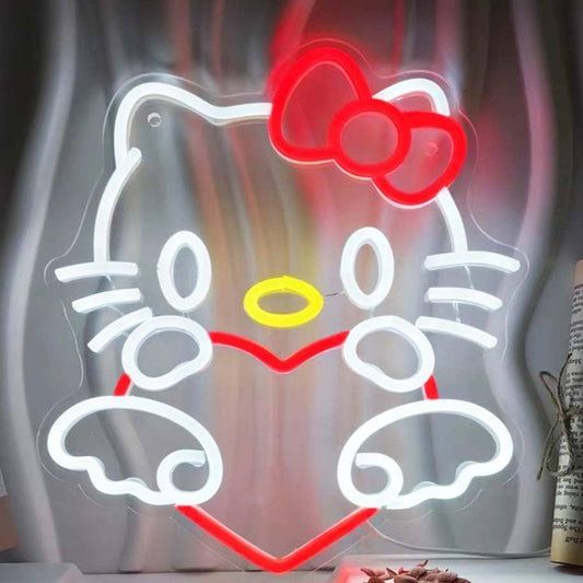 Adorable Bright Red Angel Wing Heart Hello Kitty LED Light Anime Decor
