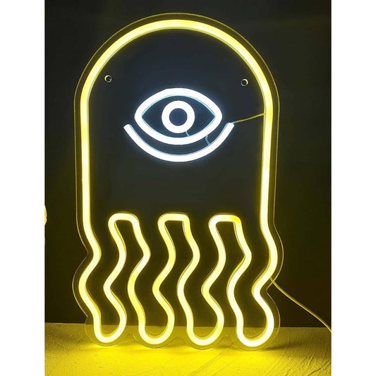 Vivid Bright Golden All-Seeing Eye Jelly Fish LED Night Light Room Wall Decor
