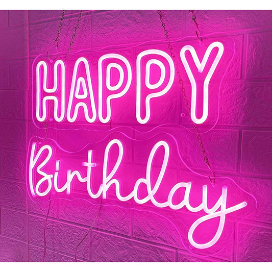 Lovely Bright Pink Bubble Letter Happy Birthday LED Night Light Room Wall Decora
