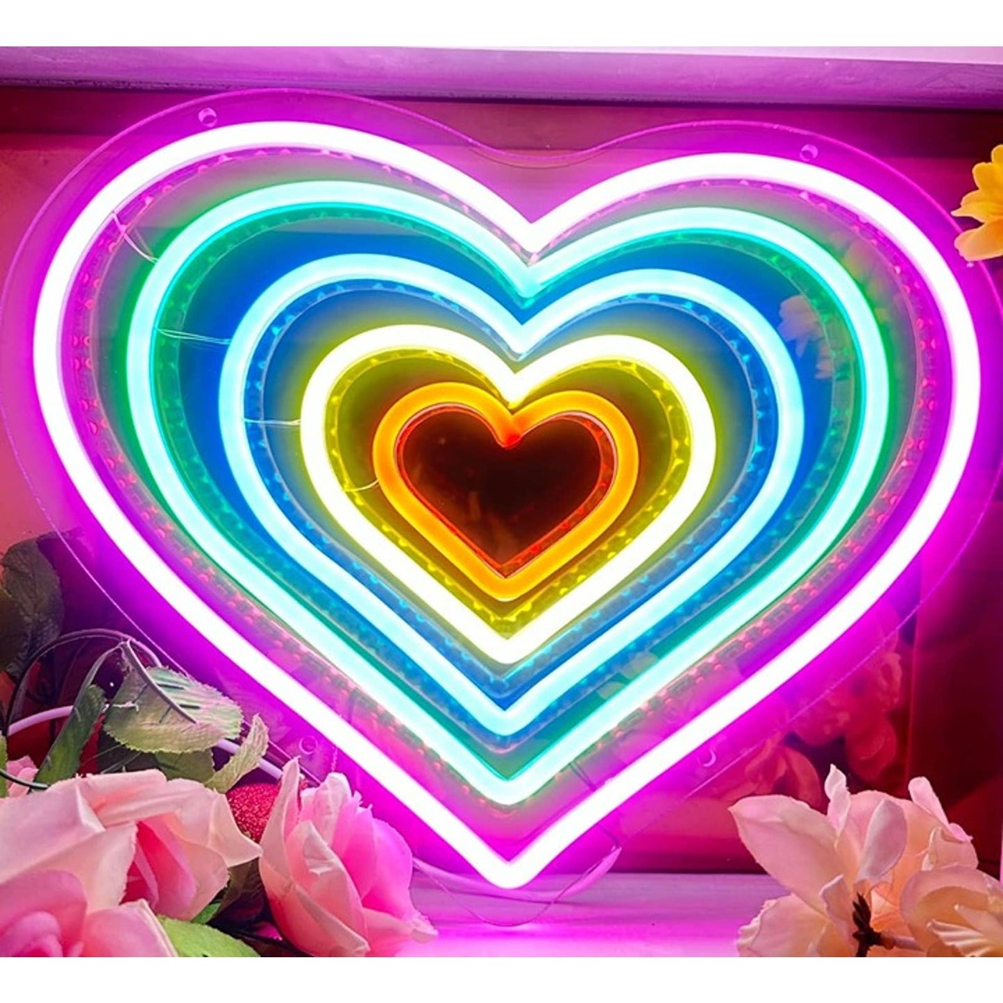 Amazing Bright Radiating Rainbow Heart LED  Night Light Room Wall Decor