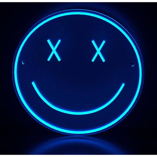 Fun Bright Blue X Eye Smiley Face LED Night Light Room Wall Decoration