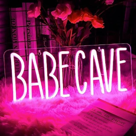Fun Vivid Bright Pink BABE CAVE LED Night Light Sign Room Wall Decoration