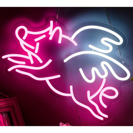 Lovely Bright Pink Flying Ping Angel Wing LED Night Light Room Wall Decoration