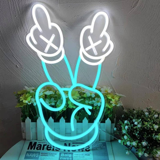 Fun Bright Kaw Cartoon Peace Hand Gloves LED Night Light Room Wall Decor