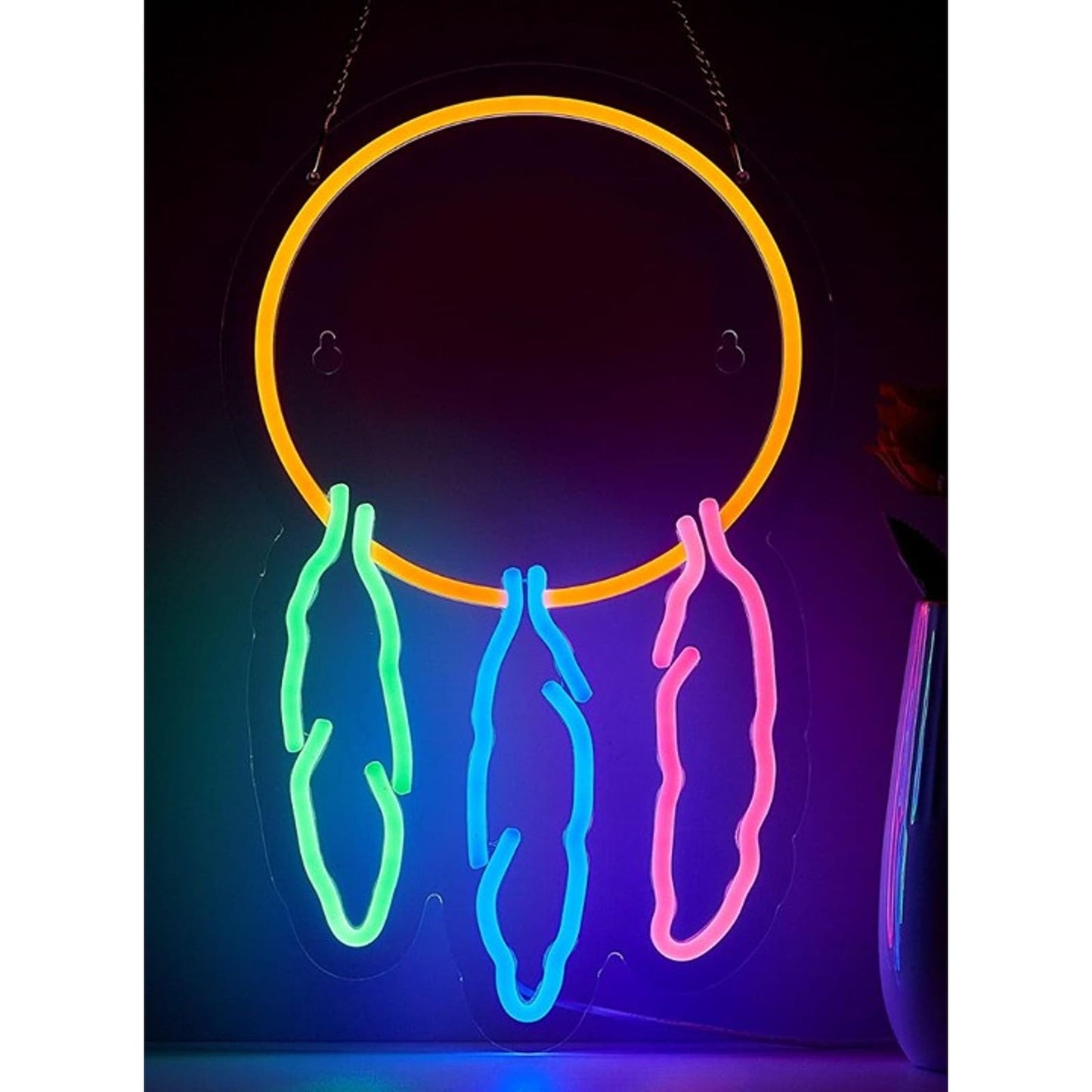 Lovely Bright Rainbow Feather Dream Catcher LED Night Light Room Wall Decor