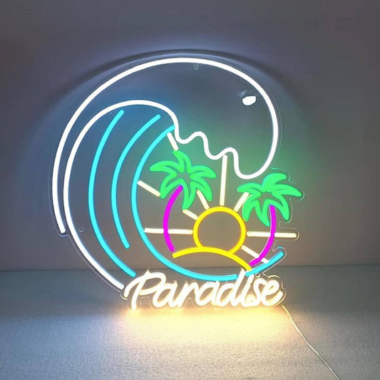 Vivid Bright Tropical Paradise Palm Tree Sun Rise LED Night Light Vacation Decor