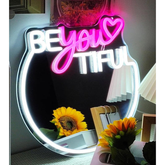 Lovely Bright Pink “Be You Tiful” Beautiful Mirror LED Night Light Decoration