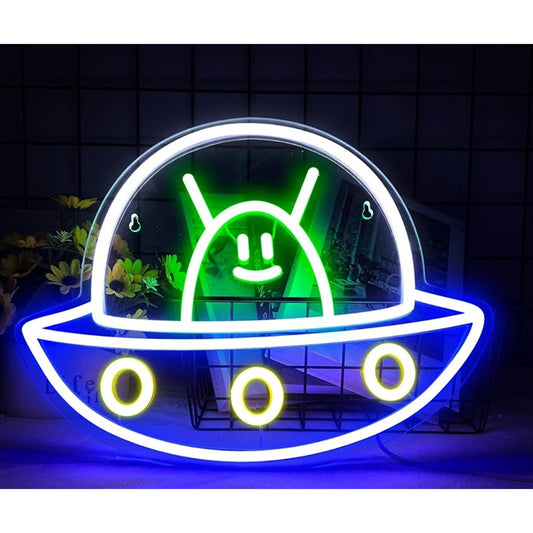 Cute Vivid Bright Baby Alien in a Space Ship LED Night Light Room Wall Decor