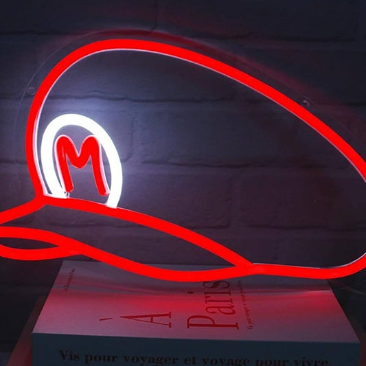 Vivid Bright Red Super Mario Hat LED Night Light Video Game Room Decor
