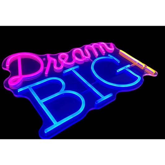 Positive & Uplifting Pink / Blue “Dream Big!” LED Light Room Wall Motivation Dec