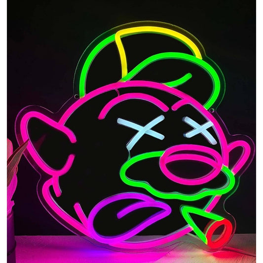 High Green Plant Pink Boo Ghost Super Mario LED Night Light Game Room Decor