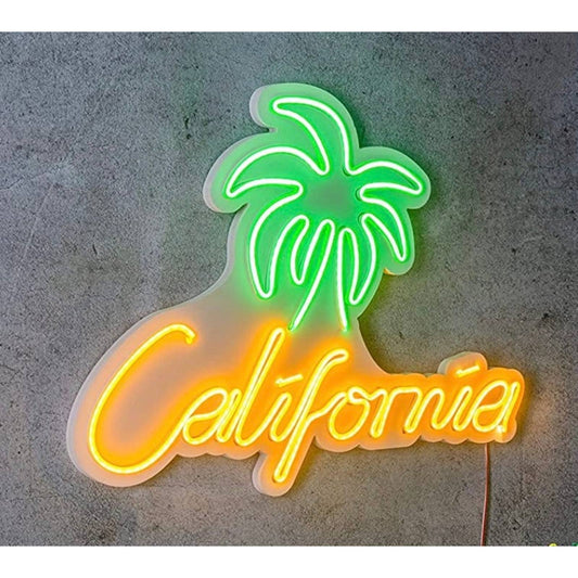 Fun Bright Vivid Green / Yellow California Palm Tree LED Light Room Wall Decorat