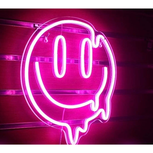Vivid Bright Hot Pink Melting Smiley Face LED Night Light Room Wall Decoration