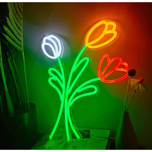 Adorable Bright Color Tulip Flowers LED Night Light Room Wall Decoration