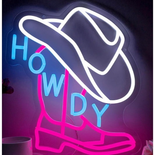 Fun Bright Howdy Cowgirl Hat & Boot LED Night Light Room Wall Decor