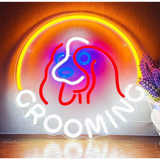 Lovely Bright Puppy Dog Pet Groom LED Night Light Store Sign Decoration