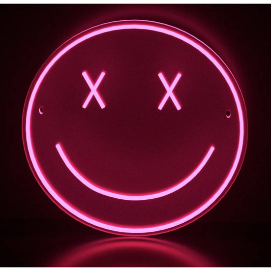 Fun Bright Pink X Eye Smiley Face LED Night Light Room Wall Decoration