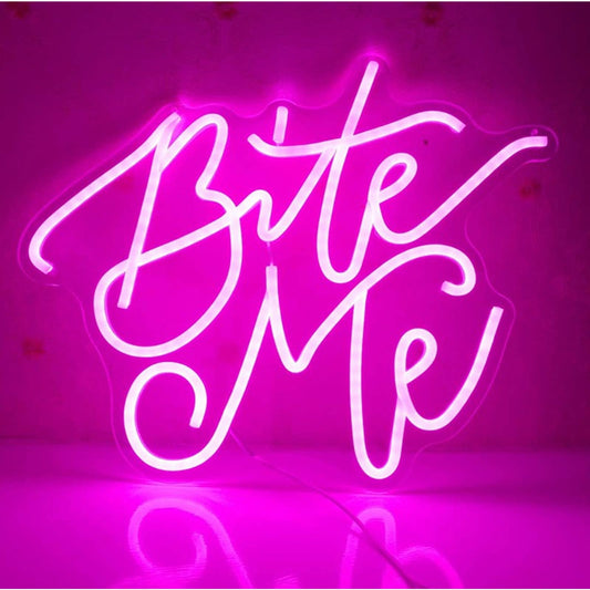 Fun Vivid Bright Pink “Bite Me” LED Night Light Room Wall Decor