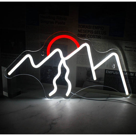 Fun Bright White Mountains Red Sunset LED Night Light Room Wall Decor