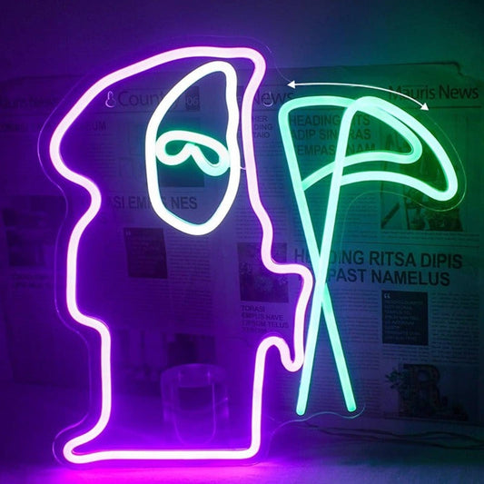 Spooky Bright Green/Purple Grim Reaper LED Light Halloween Decor