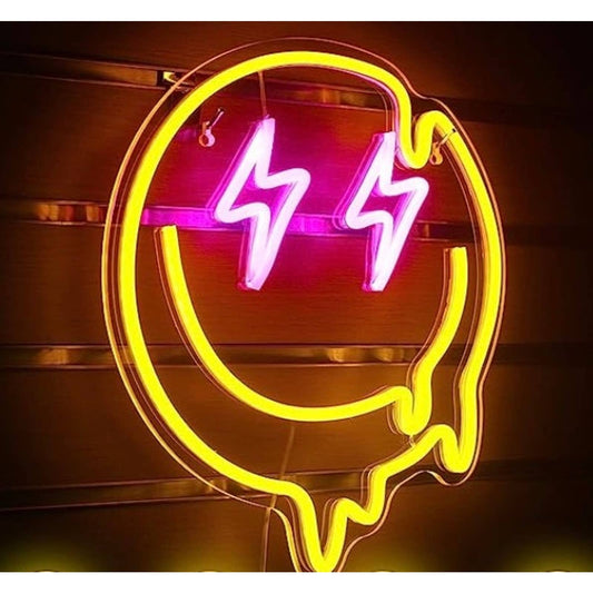 Vivid Bright Yellow Melting Pink Lightning Eye Smiley Face LED Night Light Room