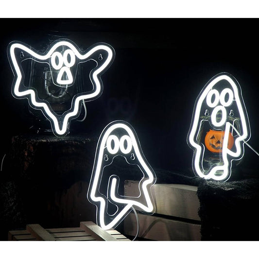 Vivid Bright Spooky White 3 Ghost Bundle LED Night Light Halloween Decor
