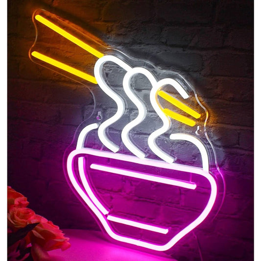 Fun Tasty Bright Pink Bowl of Ramen Noodles LED Night Light Room Wall Decor