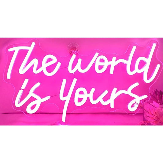 Lovely Simple Pink “The World is Yours” LED Light Room Wall Decoration
