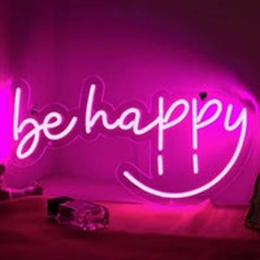 Lovely Bright Pink “be happy” LED Night Light Room Wall Decoration