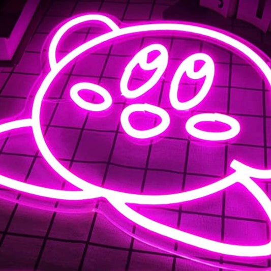 Cute Vivid Bright Pink Waving Kirby LED Night Light Video Game Decoration