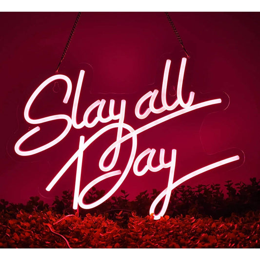 Bright Pink “Slay All Day” LED Night Light Room Wall Decoration
