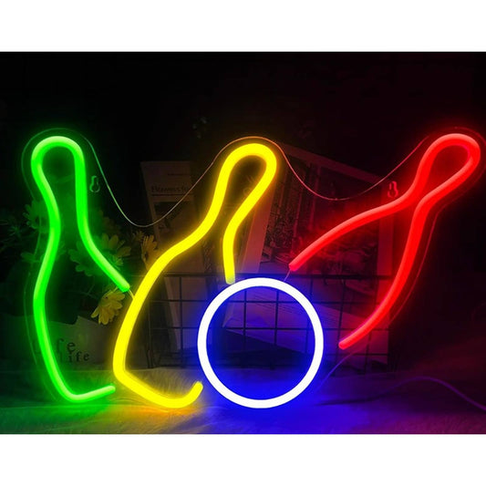 Fun Vivid Bright Rainbow Bowling Pin & Ball LED Night Light Game Room Decor