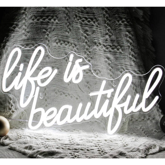 Lovely Bright Cool White “Life is Beautiful” LED Night Light Room Wall Decoratio