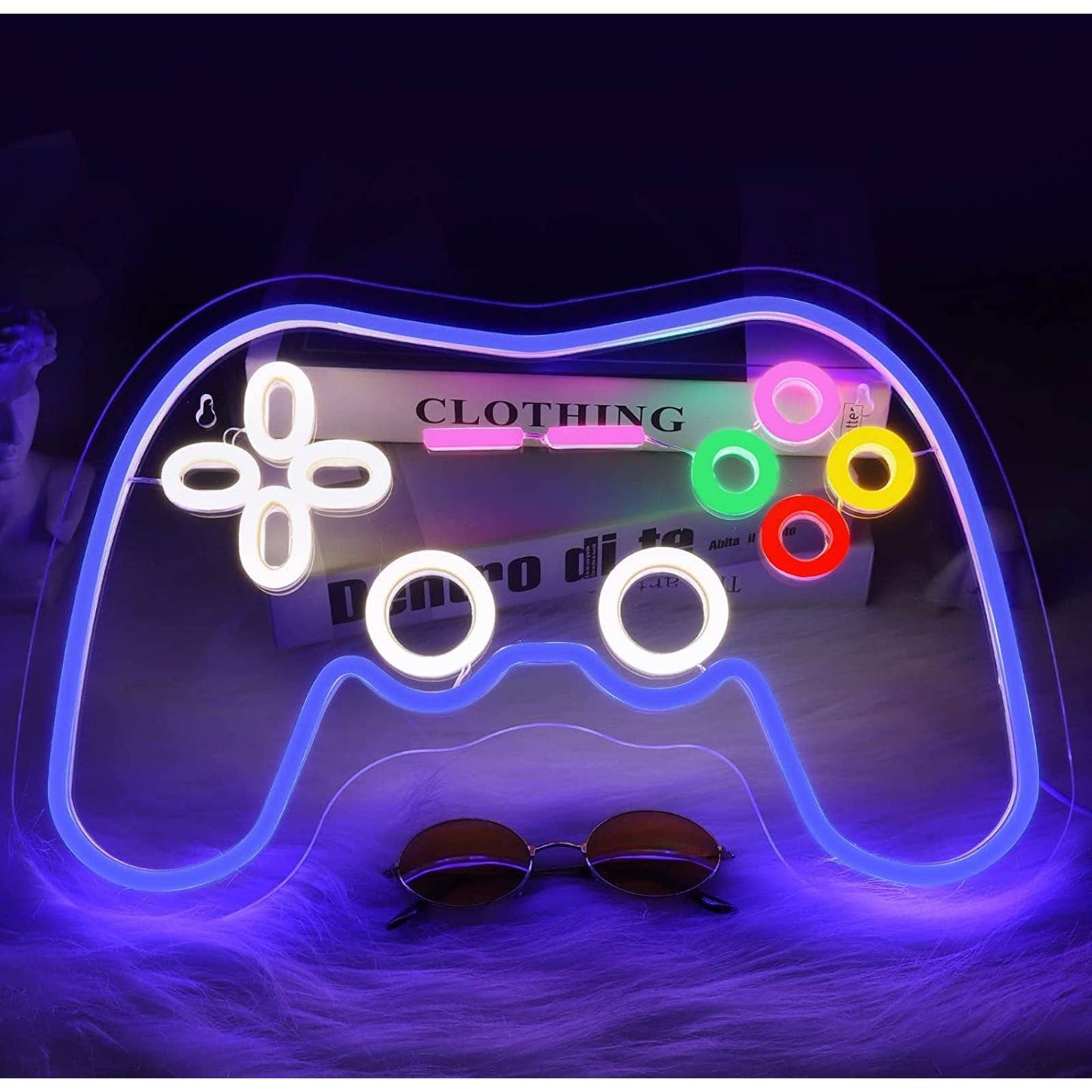 Fun Bright Blue Rainbow Circle Button Game Controller LED Night Light Decor