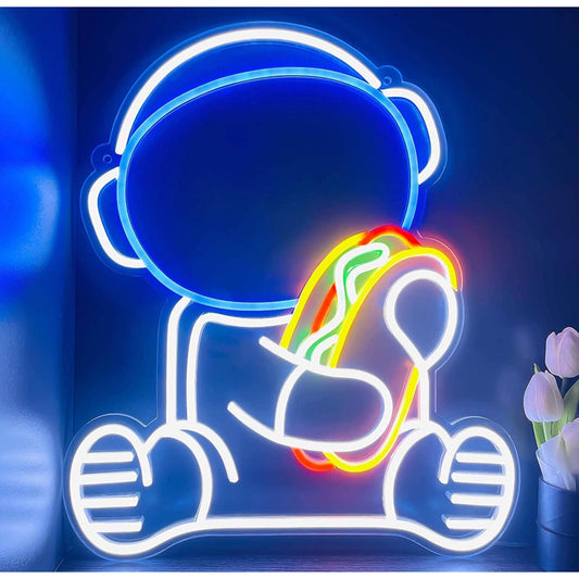 Fun Bright Cute Baby Astronaut Eating Hotdog LED Night Light Wall Decor