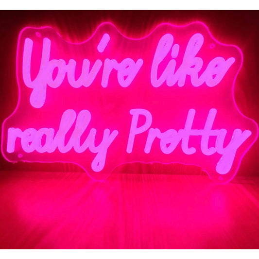 Lovely Bright Hot Pink “You’re Like Really Pretty” LED Night Light Room Wall Dec