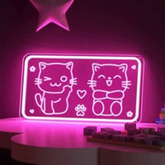 Cute Pink Kitty Cat Love Heart LED Night Light Room Wall Decor
