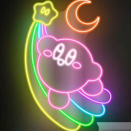 Vivid Bright Flying Kirby on Rainbow Shooting Star LED Night Game Room Decor