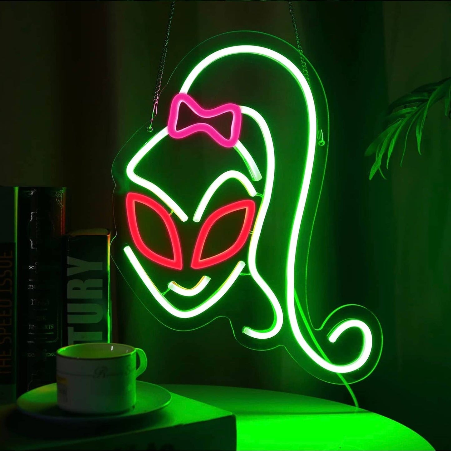 Cute Unique Bright Alien Girl LED Night Light Room Wall UFO Decoration