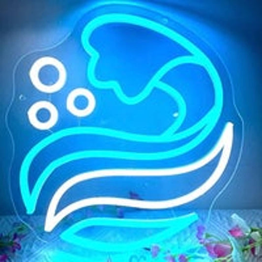 Lovely White Blue Crashing Waves LED Night Light Room Wall Art Decoration