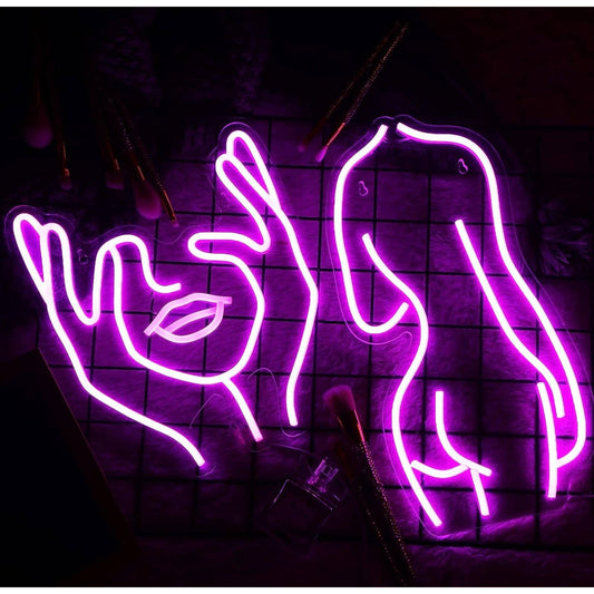 Lovely Pink Women Body & Face in Hands Bundle Set LED Night Light Room Wall Deco