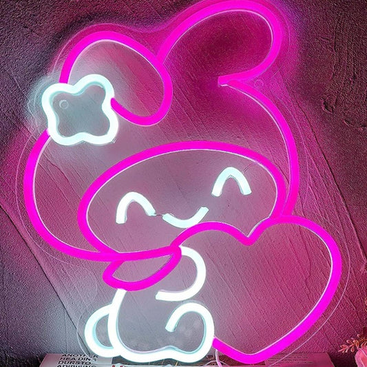 Adorable Bright Pink Melody Hugging Heart LED Night Light Anime Room Wall Decor
