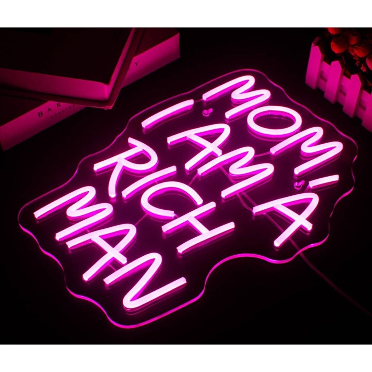Fun Vivid Bright Pink “Mom, I am a Rich Man” LED night Light Room Wall Decor