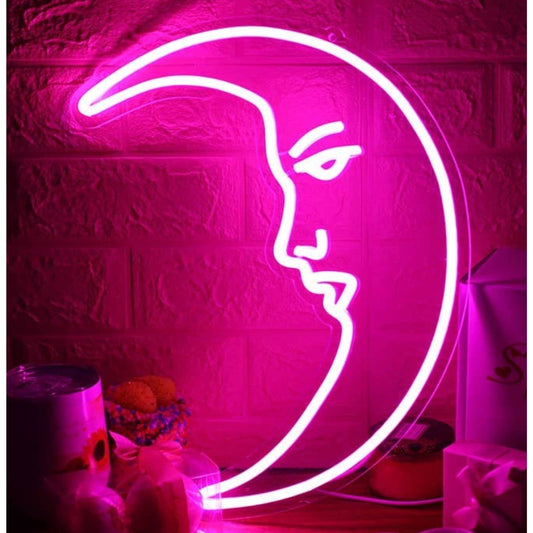 Lovely Bright Pink Moon with a Face LED Night Light Room Wall Decor