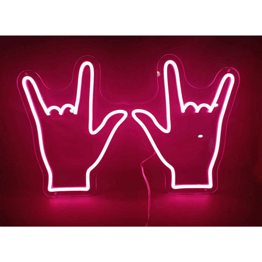 Fun Bright Pink Rock n’ Roll Hands LED Night Light Room Wall Decor