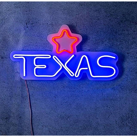 Vivid Bright Red / Blue Texas Star LED Night Light Room Wall Decoration