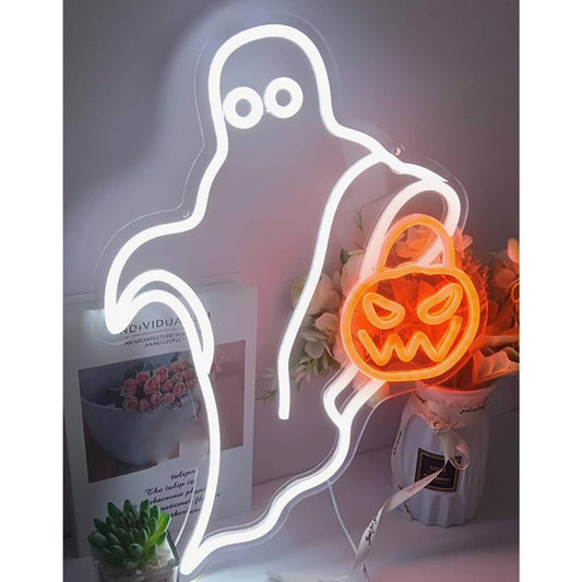 Fun Spooky Bright Ghost & Pumpkin Candy Basket LED Night Light Halloween Decor