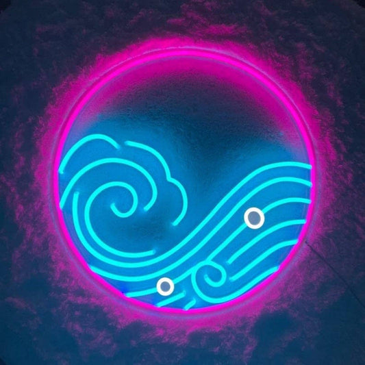 Lovely Pink Halo Crashing Ocean Waves LED Night Light Room Wall Art Decor