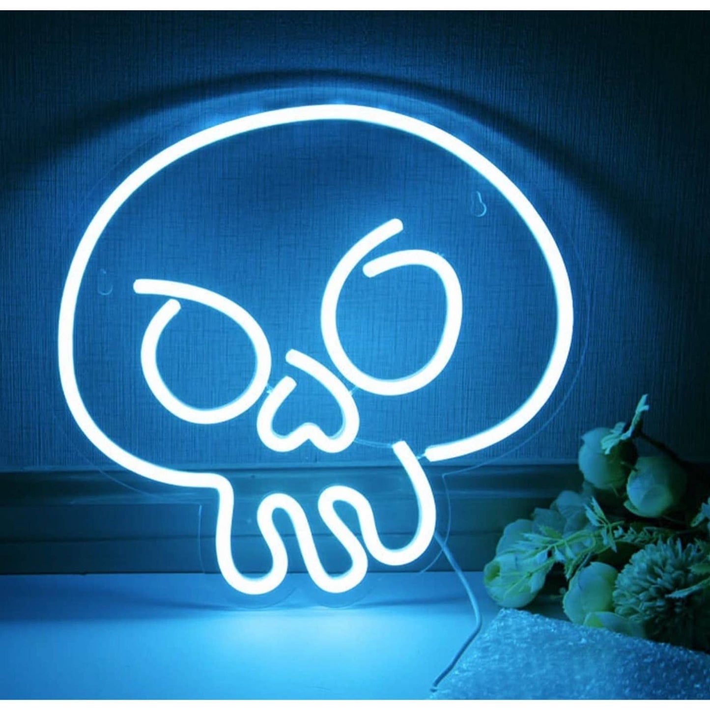 Simple Baby Blue Skull LED Night Light Room Wall Halloween Decor